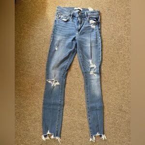 Abercrombie & Fitch super skinny ankle mid rise Distressed Skinny Jeans in Blue